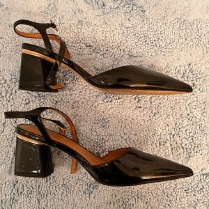 Black Patent Leather Block Heel Women's Shoes